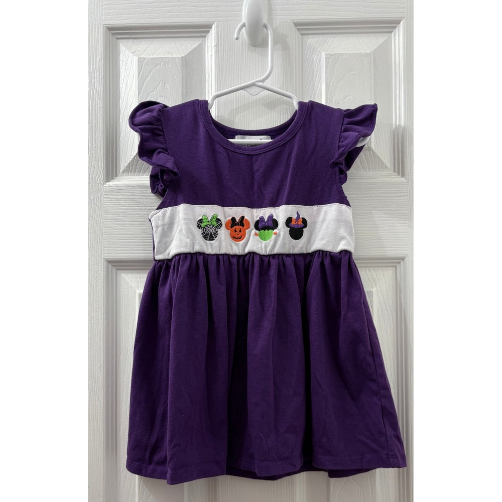 Kids 4T Purple Halloween Minnie Mouse Embroidered Dress Magic Kingdom Boutique